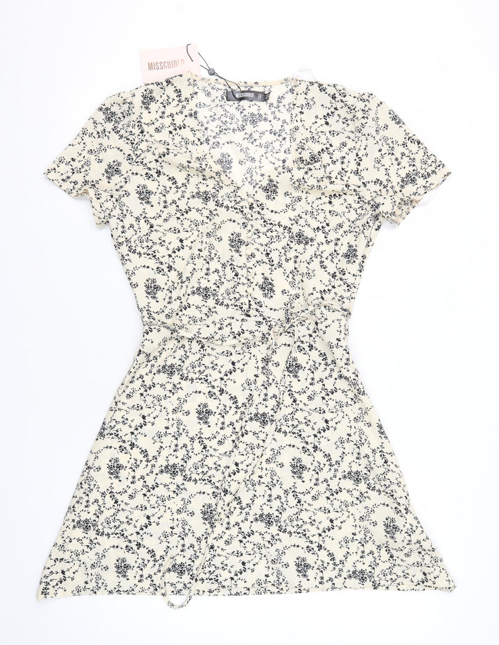 Missguided Women's Ivory Floral Wrap Dress Size 6