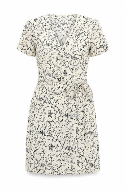 Front view of Missguided Women's Ivory Floral Wrap Dress, size 6