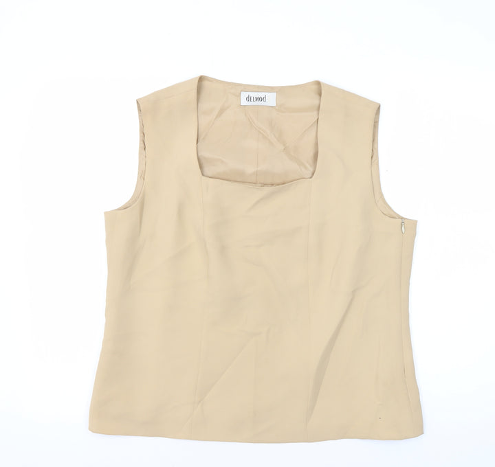 Delmod Women's Beige Square Neck Sleeveless Blouse Size 16
