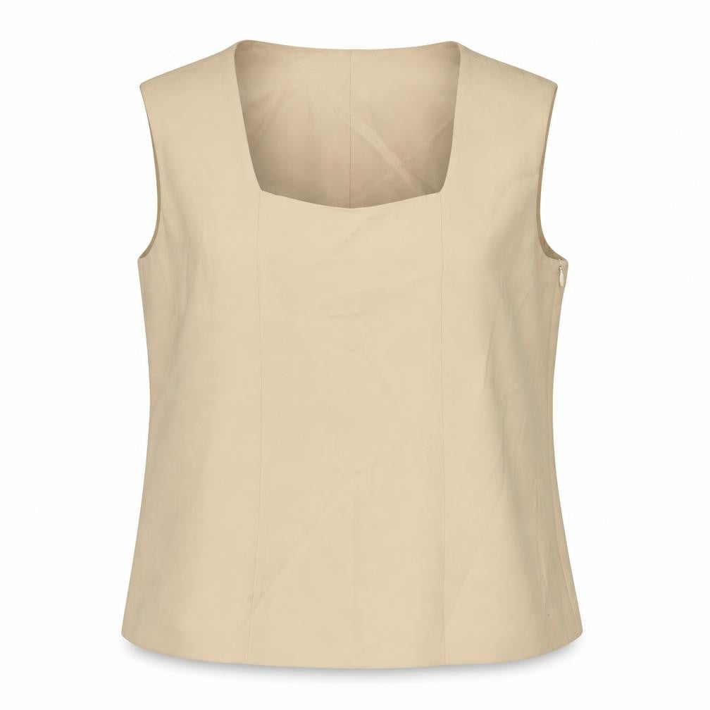 Front view of Delmod Women's Beige Square Neck Sleeveless Blouse, size 16