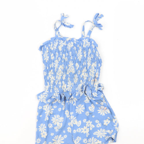 River Island Girls Blue Floral Playsuit, 3-4 Years, Casual Summer