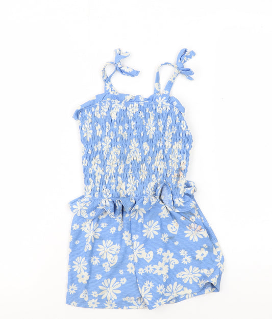 River Island Girls Blue Floral Playsuit, 3-4 Years, Casual Summer