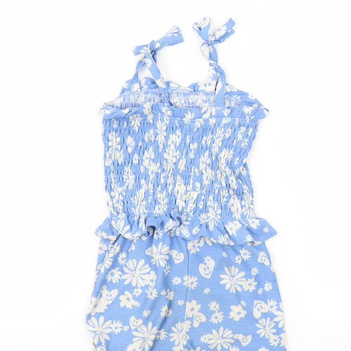 River Island Girls Blue Floral Playsuit, 3-4 Years, Casual Summer