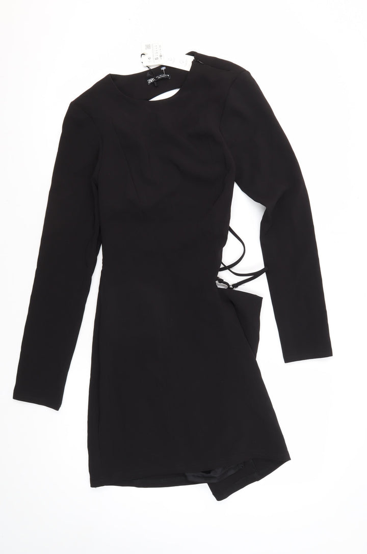 Zara Women's Black Long Sleeve Dress, S, Polyester