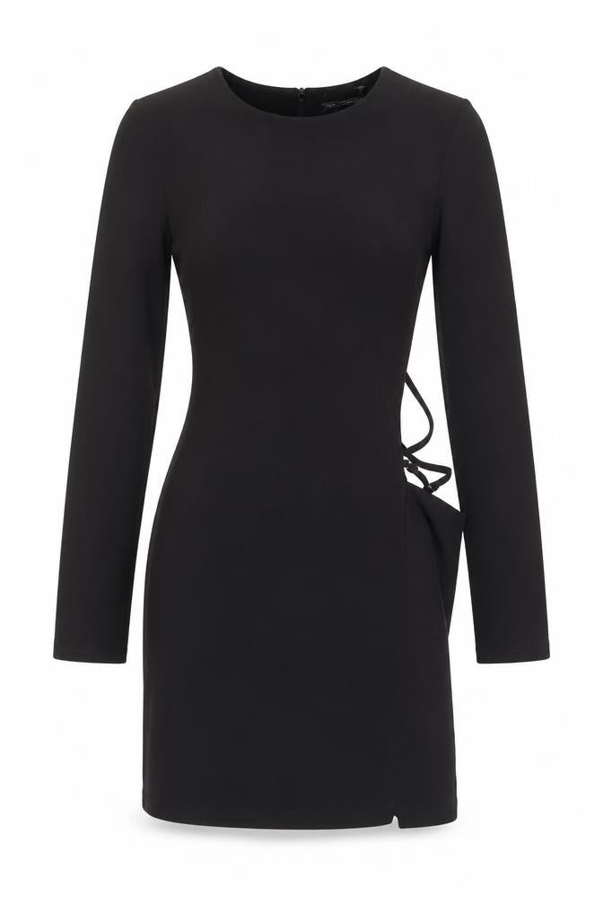Front view of Zara Women's Black Long Sleeve Dress, S, Polyester