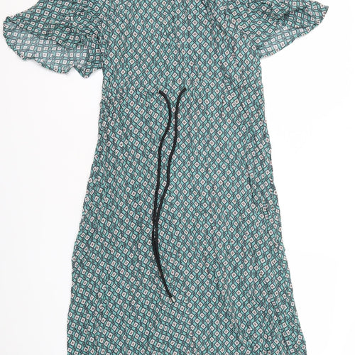 Next Women's Green Wrap Dress Size 14 with Flutter Sleeves