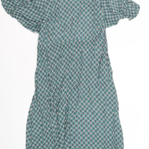 Next Women's Green Wrap Dress Size 14 with Flutter Sleeves