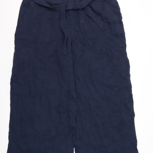Marks and Spencer Womens Blue Wide-Leg Linen Trousers Size 22