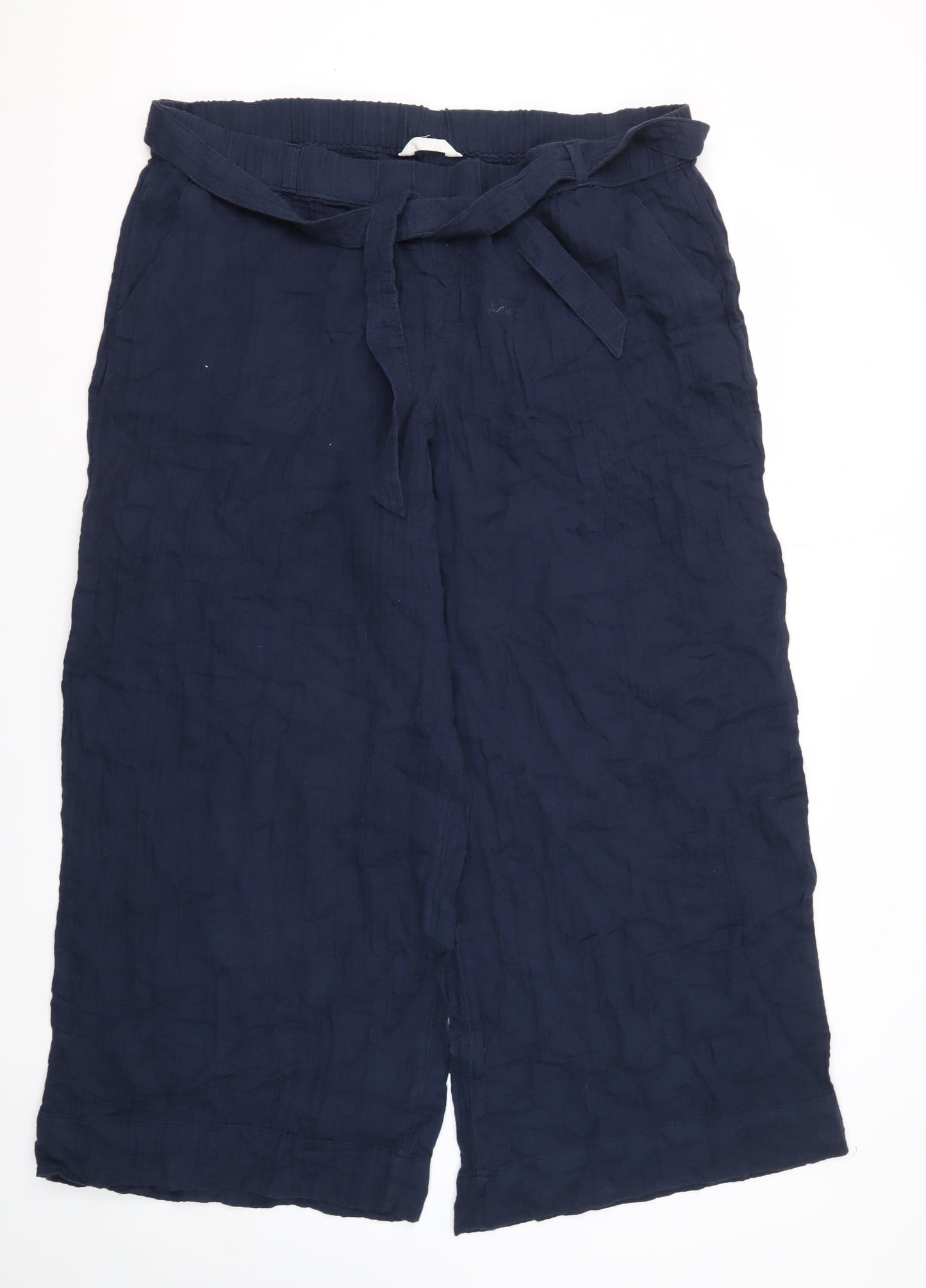 Marks and Spencer Womens Blue Wide-Leg Linen Trousers Size 22