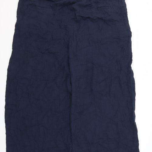 Marks and Spencer Womens Blue Wide-Leg Linen Trousers Size 22