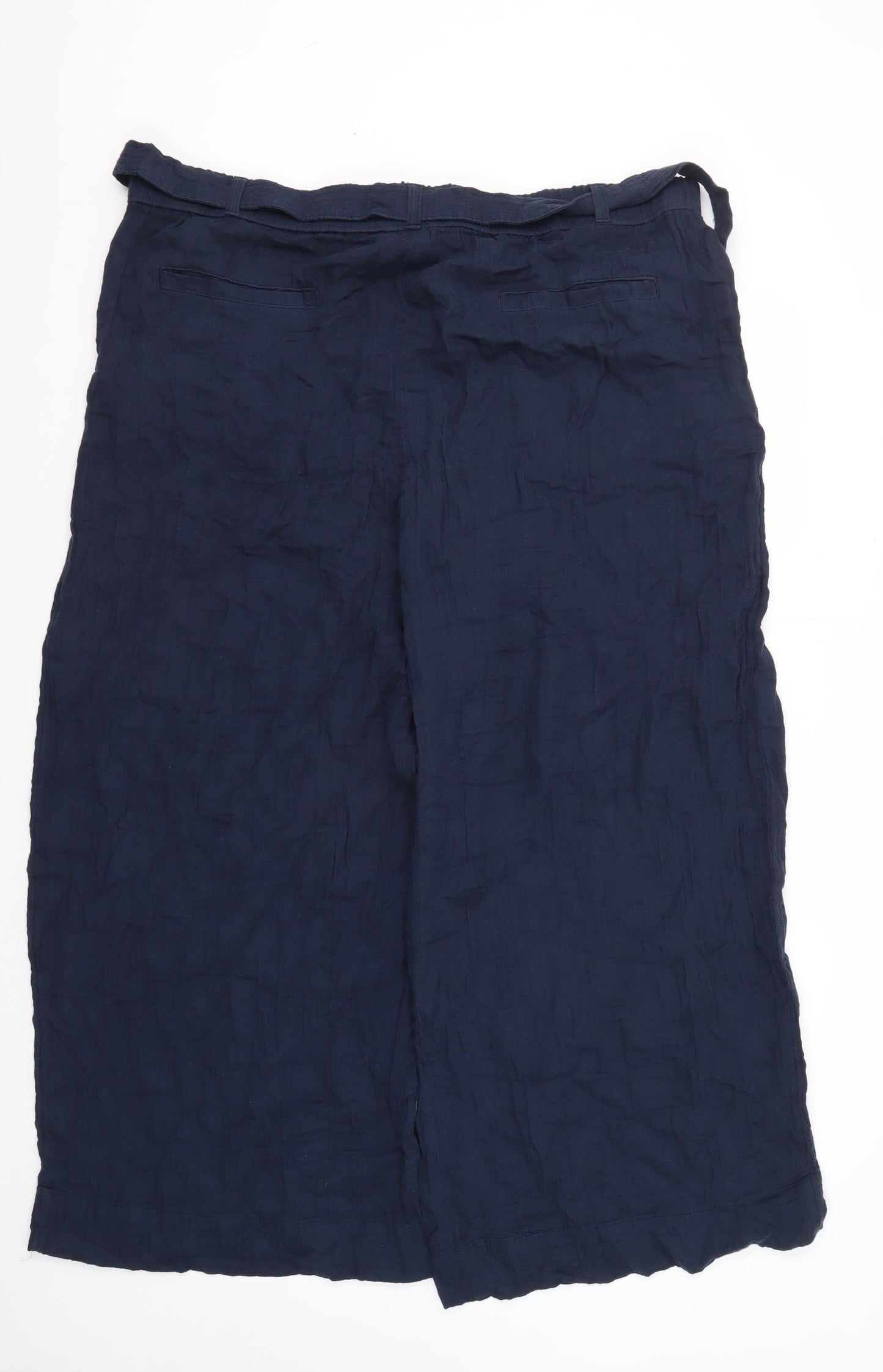 Marks and Spencer Womens Blue Wide-Leg Linen Trousers Size 22