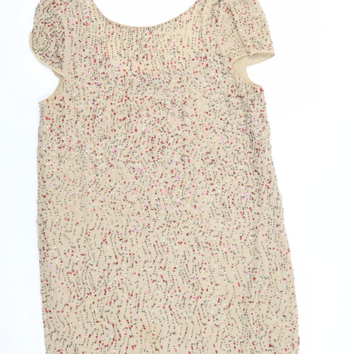 Zara Women's Beige Sequin Party Shift Dress M