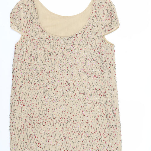 Zara Women's Beige Sequin Party Shift Dress M