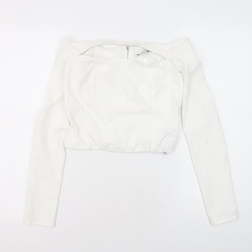 Bershka Women's White Cropped Blouse, Size 12