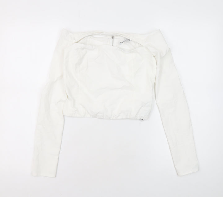 Bershka Women's White Cropped Blouse, Size 12
