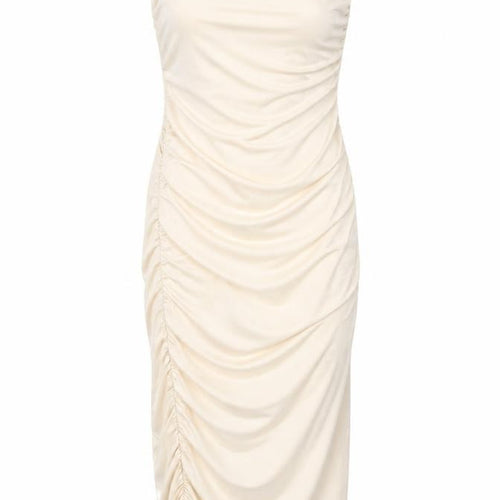 Oh Polly Beige Slip Dress, Women, Size 8, Ruched Party Dress
