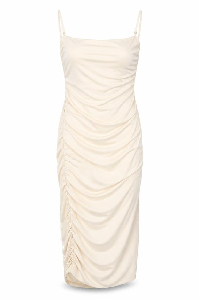Oh Polly Beige Slip Dress, Women, Size 8, Ruched Party Dress