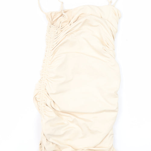 Oh Polly Beige Slip Dress, Women, Size 8, Ruched Party Dress