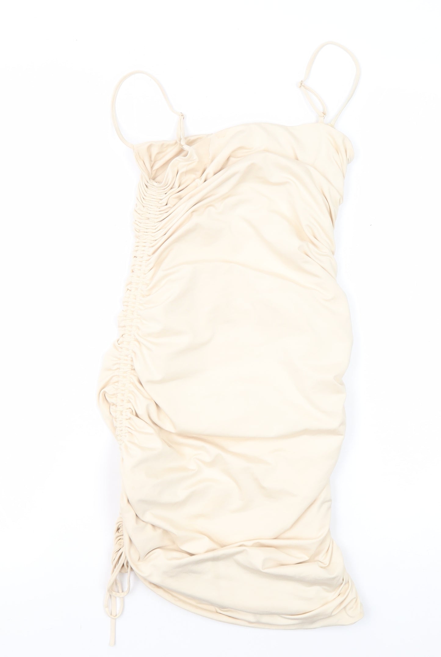 Oh Polly Beige Slip Dress, Women, Size 8, Ruched Party Dress