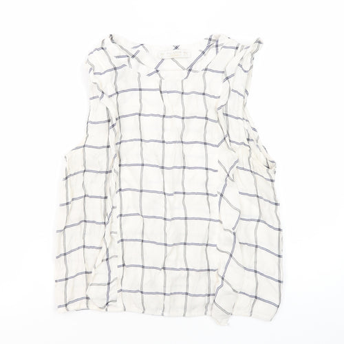 Pull&Bear Women's White Blouse Size 12 Sleeveless Check