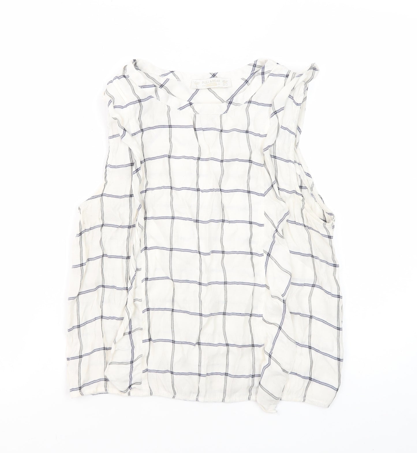 Pull&Bear Women's White Blouse Size 12 Sleeveless Check