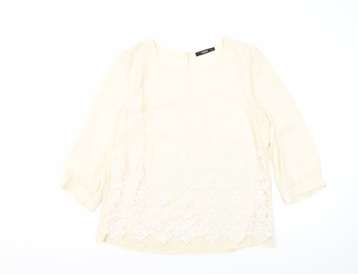 Oasis Women's Ivory Blouse, Size 14, Embroidered Design