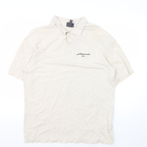 H&M Men's Beige Polo Shirt - Medium, Relaxed Fit