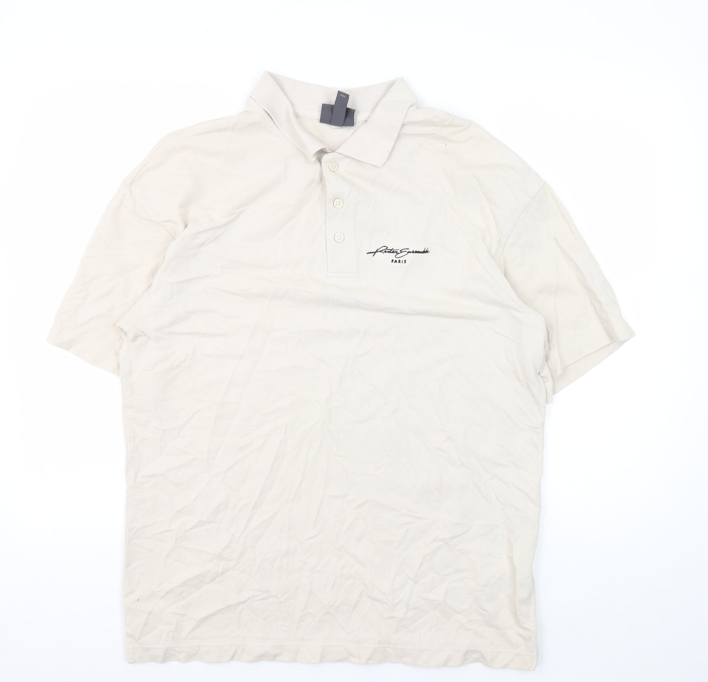 H&M Men's Beige Polo Shirt - Medium, Relaxed Fit