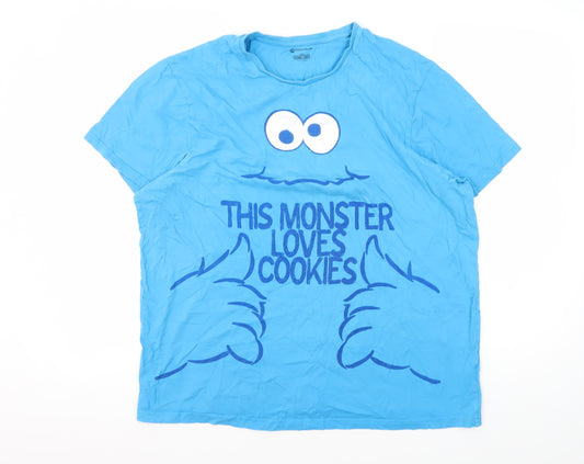 Character.com Blue Cookie Monster Graphic T-Shirt L Size