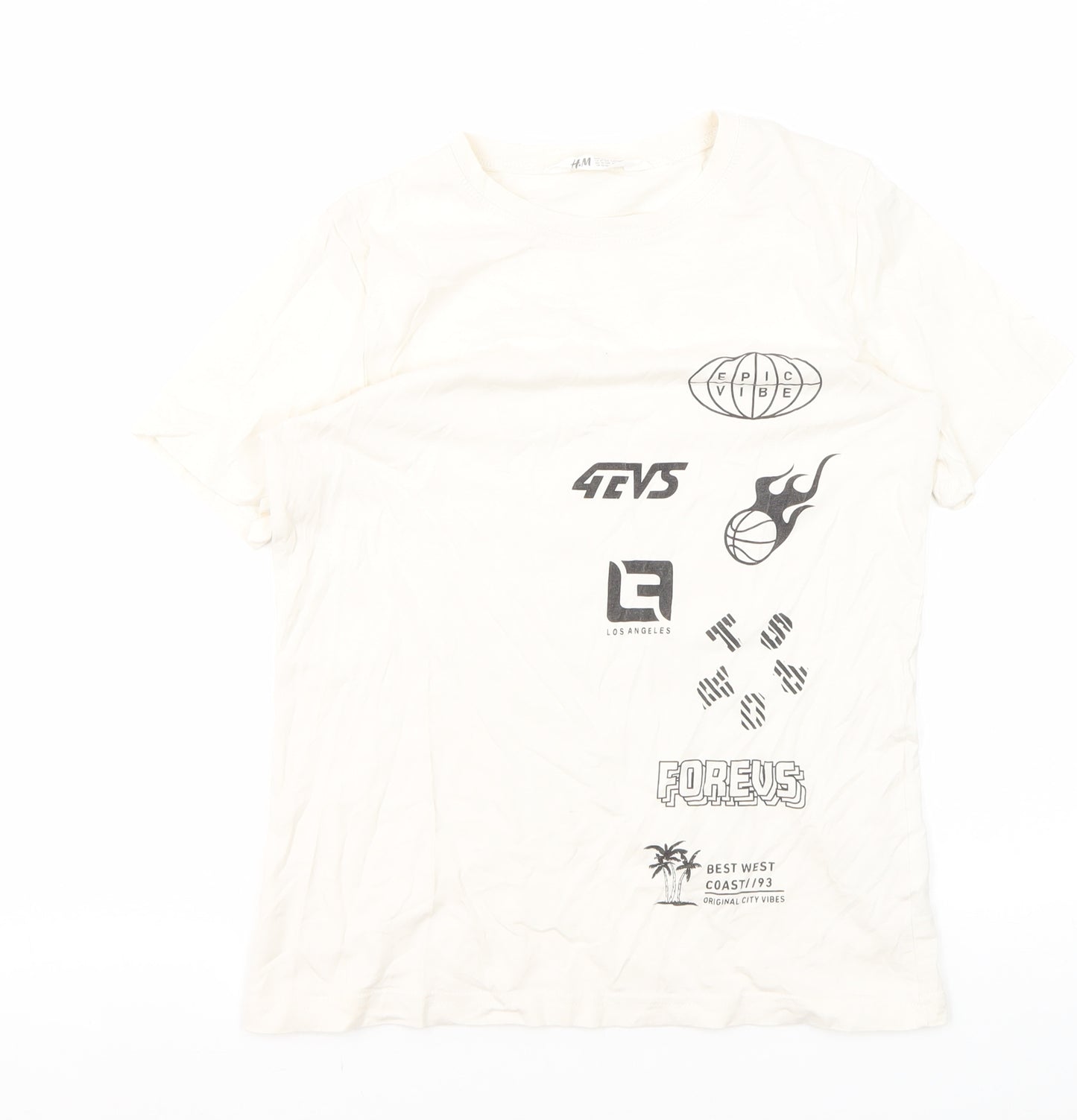 H&M Girls White Graphic T-Shirt, 10-11 Years, Logo Style