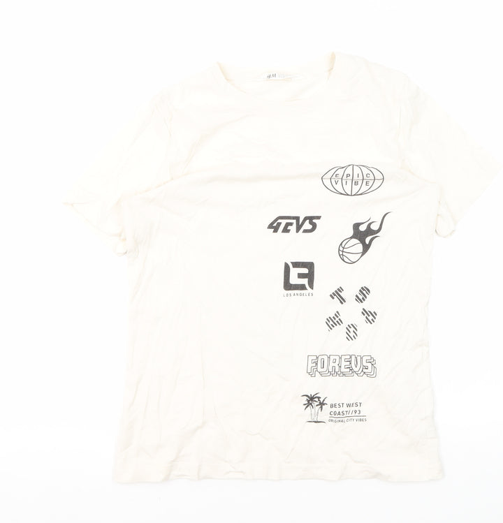 H&M Girls White Graphic T-Shirt, 10-11 Years, Logo Style