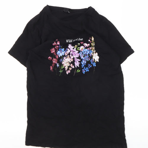 New Look Women's Black Floral Embroidered T-Shirt