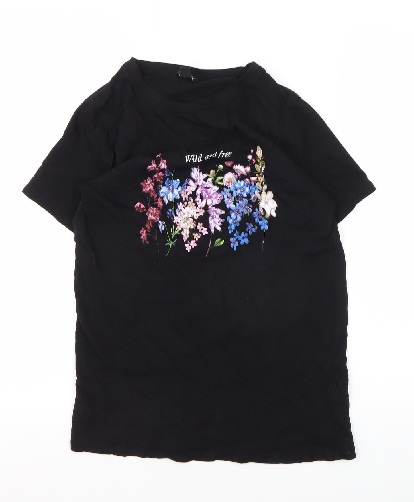 New Look Women's Black Floral Embroidered T-Shirt