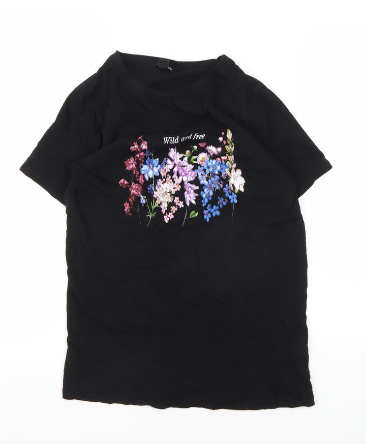 New Look Women's Black Floral Embroidered T-Shirt
