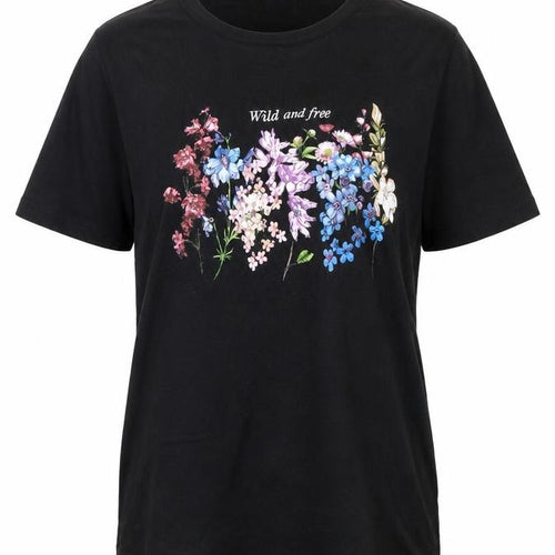 New Look Women's Black Floral Embroidered T-Shirt