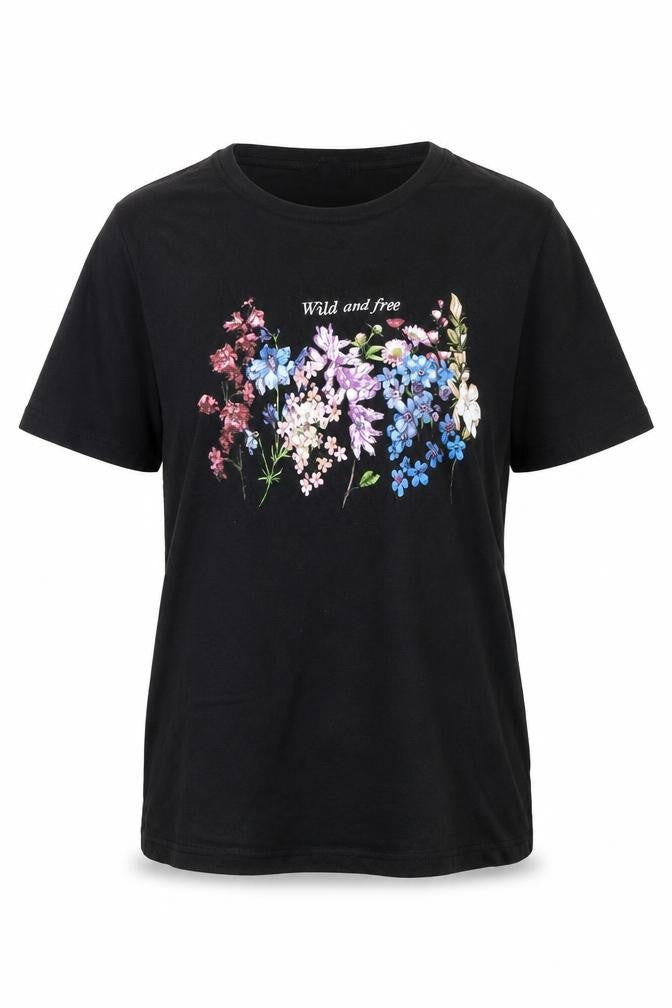 New Look Women's Black Floral Embroidered T-Shirt
