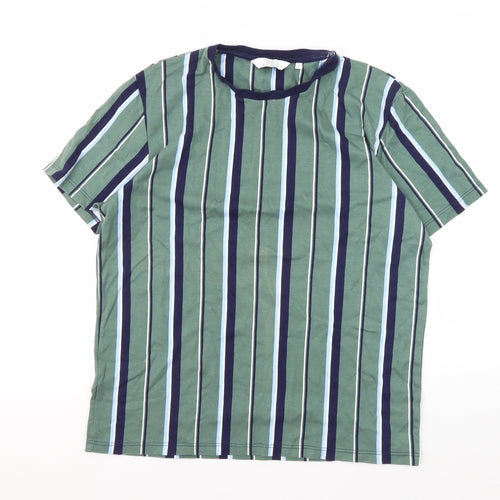 Next Mens Green Striped Regular Fit T-Shirt Medium