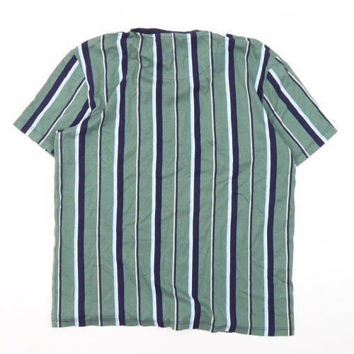 Next Mens Green Striped Regular Fit T-Shirt Medium