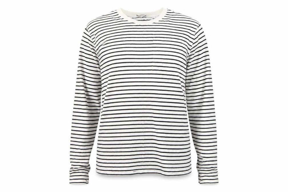 Front view of Next Women's Black Striped T-Shirt, size S, Regular Fit