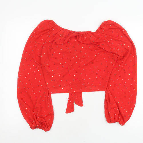 Topshop Women's Red Polka Dot Tie Crop Blouse