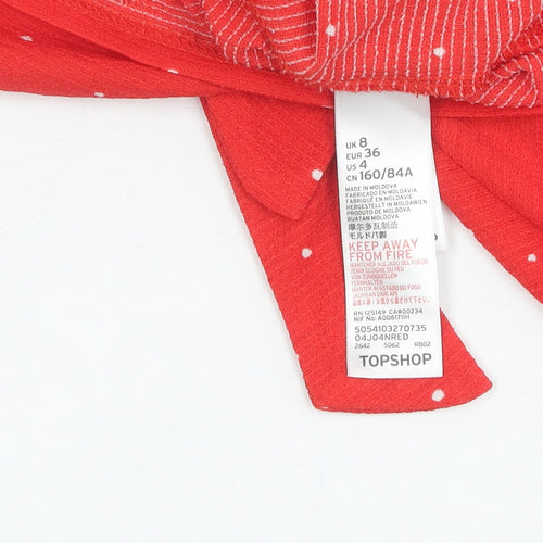 Topshop Women's Red Polka Dot Tie Crop Blouse