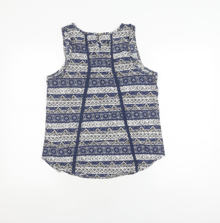 Fat Face Women's Blue Geometric Tank Top, Size 10