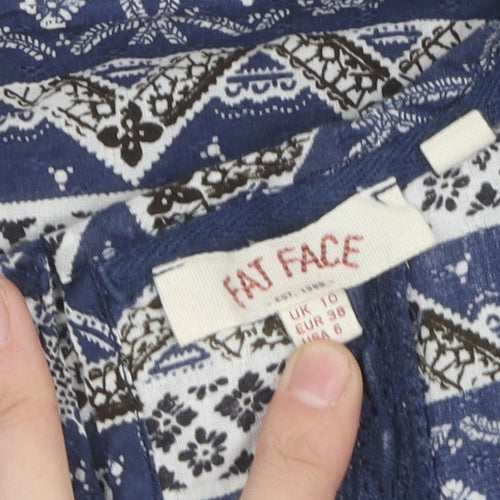 Fat Face Women's Blue Geometric Tank Top, Size 10