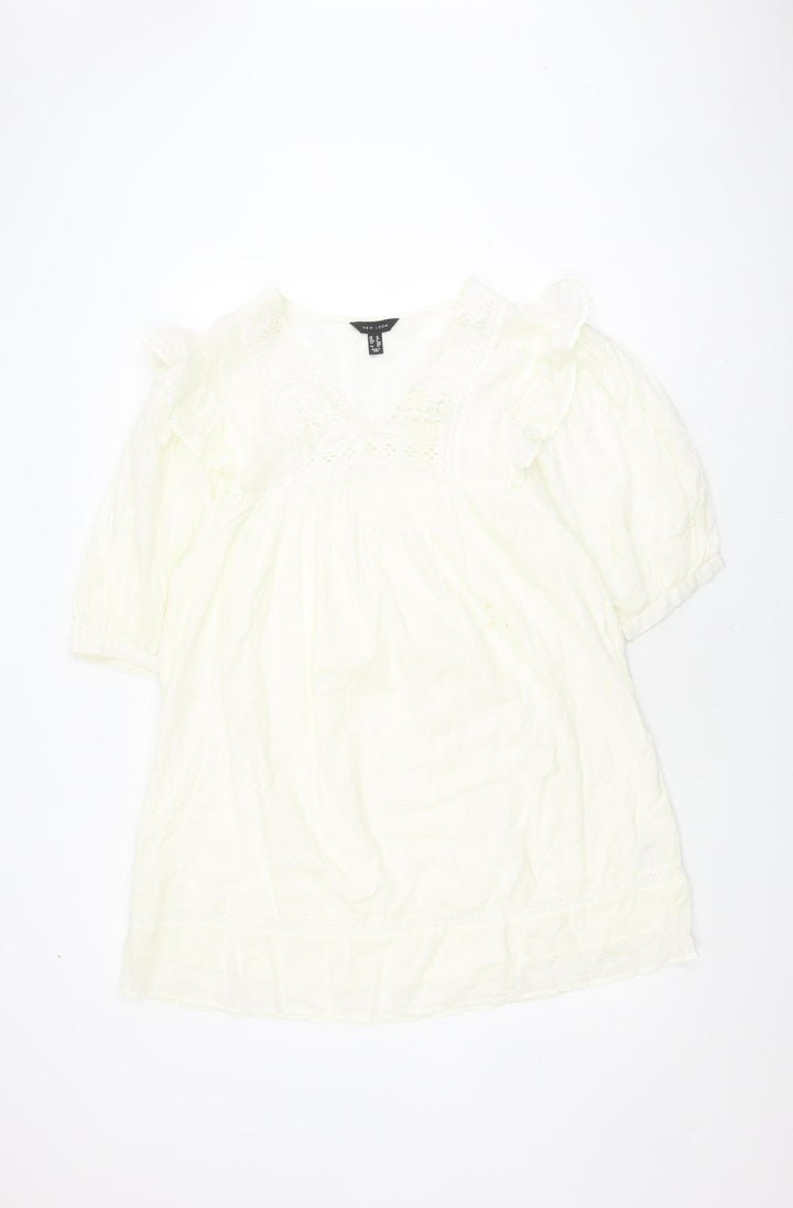 New Look Women's White A-Line Cotton Short Dress