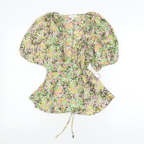Topshop Women's Floral Puff Sleeve Wrap Blouse, Size 8