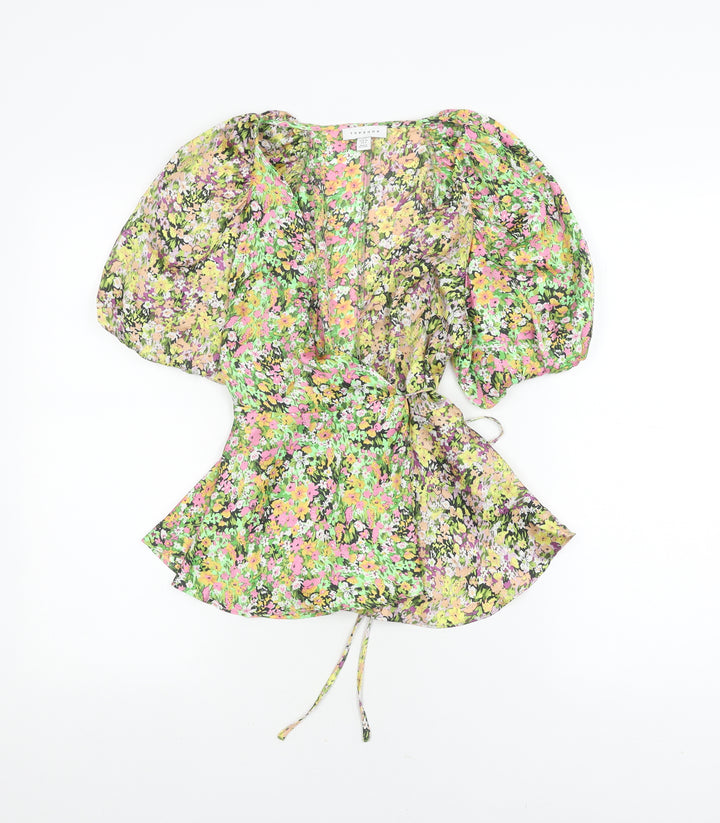Topshop Women's Floral Puff Sleeve Wrap Blouse, Size 8
