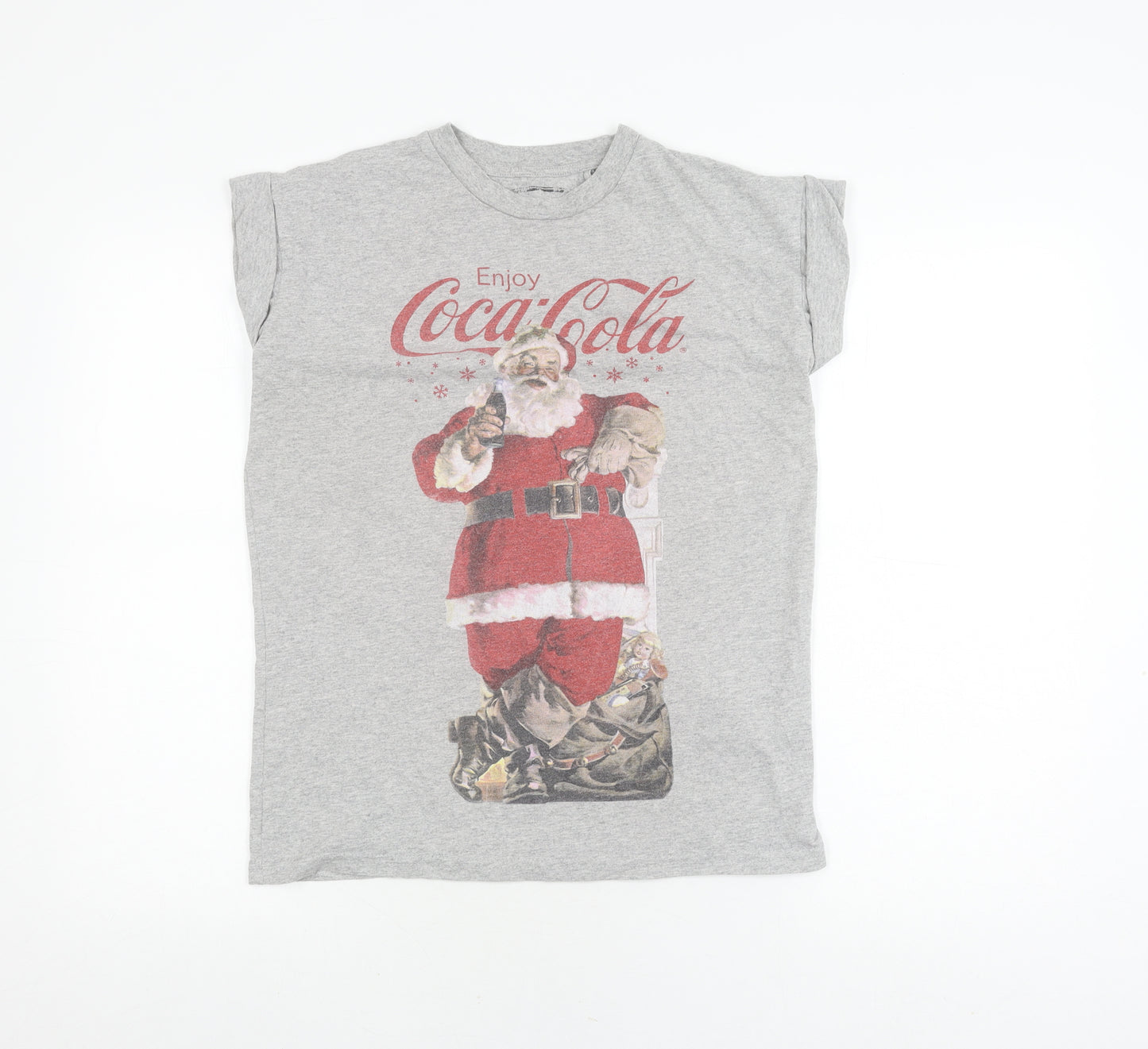 Coca-Cola Grey Graphic T-Shirt Santa Print Unisex R