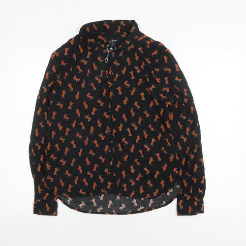 Monki Women's Black Animal Print Blouse, Size S