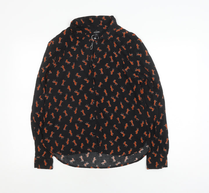 Monki Women's Black Animal Print Blouse, Size S