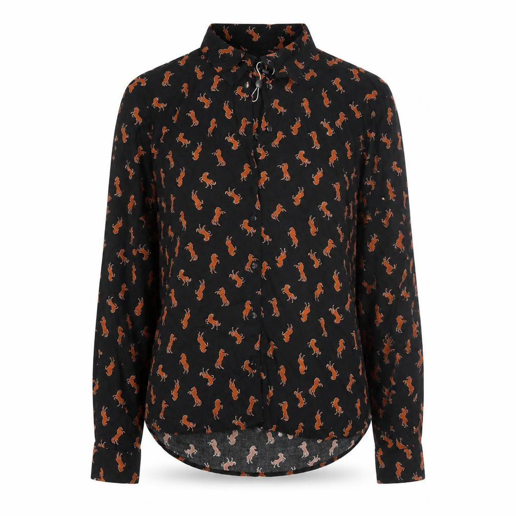 Front view of Monki Women's Black Animal Print Blouse, size S